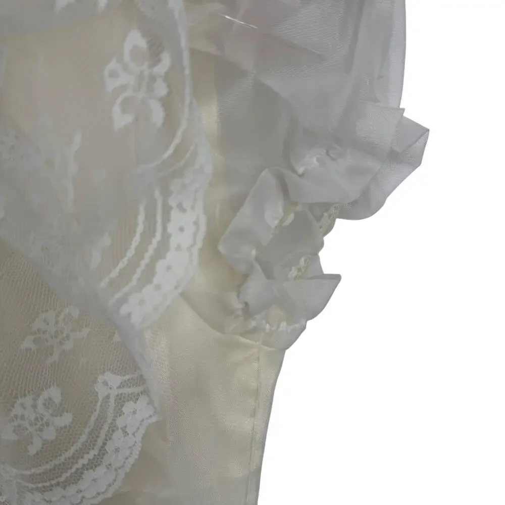 VTG Gold Bell dress girls 10 chiffon ruffle lace party pageant prairie cream USA